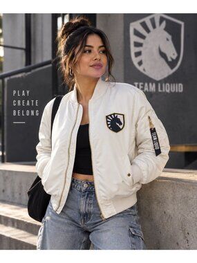 Team Liquid Esports White Bomber Jacket Small Gaming Streetwear Horse Logo